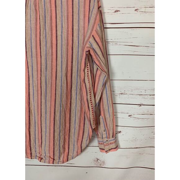 MAEVE By Anthropologie Women's S Small Pink Purple Stripe Button Long Sleeve Top - Picture 11 of 13